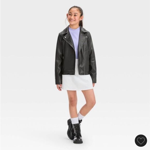 Art Class Girl’s Black Quilted Faux Leather Full Zip Moto Jacket XL - Picture 3 of 3